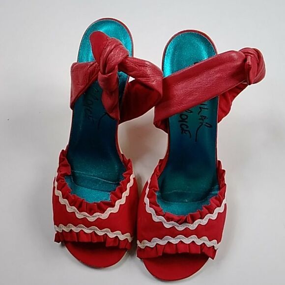 VTG,RED RARE 😸 IRREGULAR CHOICE SHOES HEELS  SIZE 38 USA 7 - Picture 4 of 9